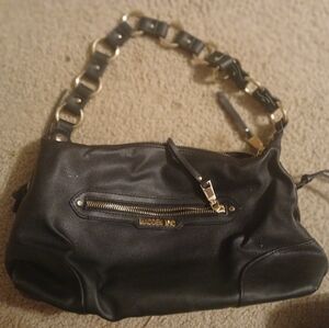 Steve Madden Black Leather Shoulder Bag with Gold Chain Strap